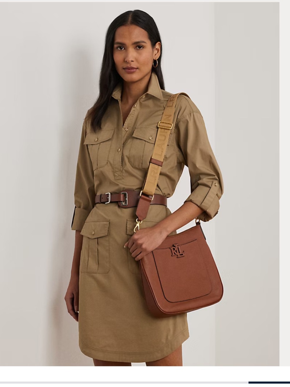 Ralph Lauren Pebbled Leather Large Cameryn Crossbody tan NWT